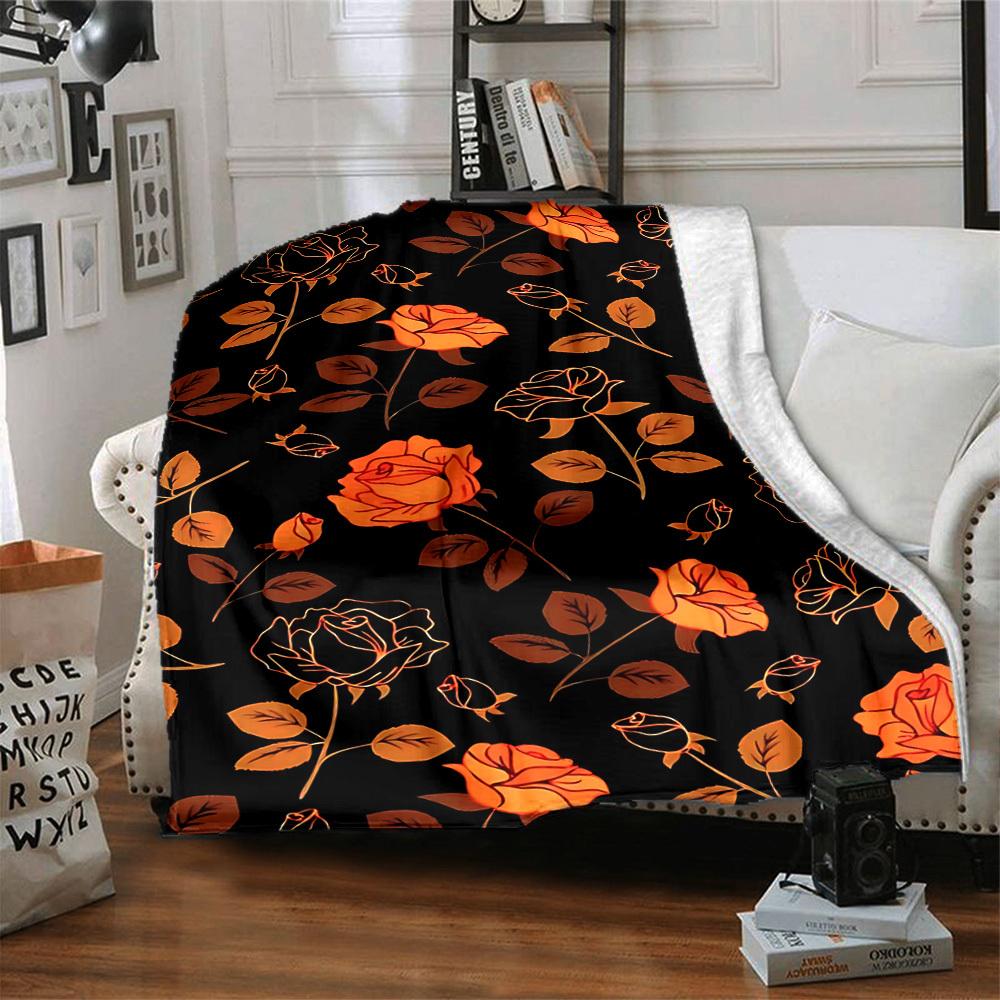 1pc Floral Pattern Lightweight Flannel Blanket, Comfortable and Warm Blanket, for Office and Camping Sofa Bed, Livingroom100