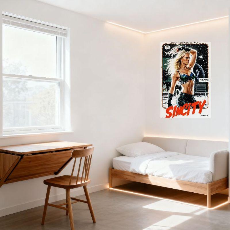 Sincity Vintage Comic-Book Style Metal Tin Sign - Blonde Heroine, Sci-Fi Lab Space Background Decor for Bar Club Man Cave Home W