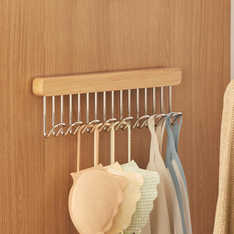8/12 Hooks Retractable Wood Clothes Hanger Multi-Functional Bra Storage Hanger Wall-Mounted Wardrobe Hanger Clothes Organizer Left 8 Hooks