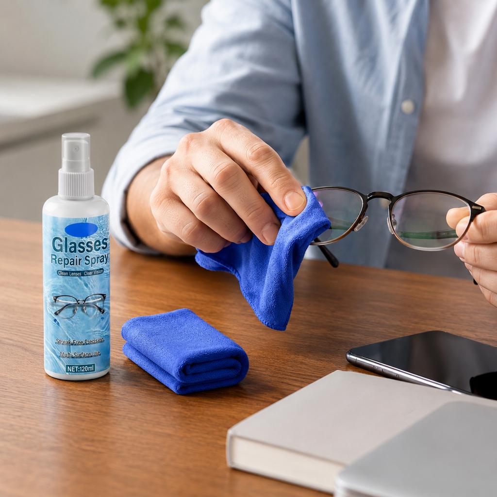 Spray de réparation pour lunettes 120 ml Nettoyant anti-buée et anti-rayures pour verres de lunettes de vue et de soleil Entretien de surface des lentilles optiques