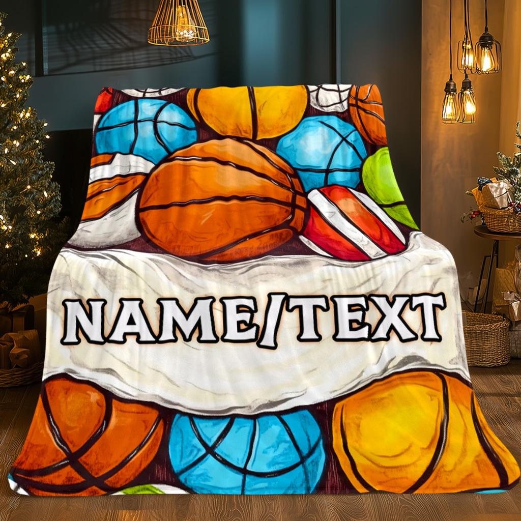 Custom Colorful Basketball Fleece Blanket Personalized Name Sports Print Throw Soft Cozy All Season Bedding Gift For Fans