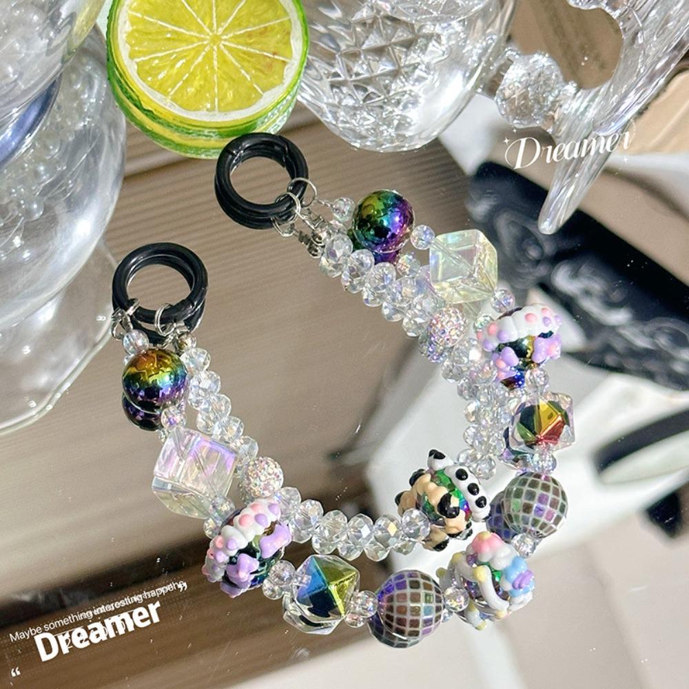 

Double Chain Bag Pendant Keychain Glass Phone Lanyard Fashion Mobile Phone Strap