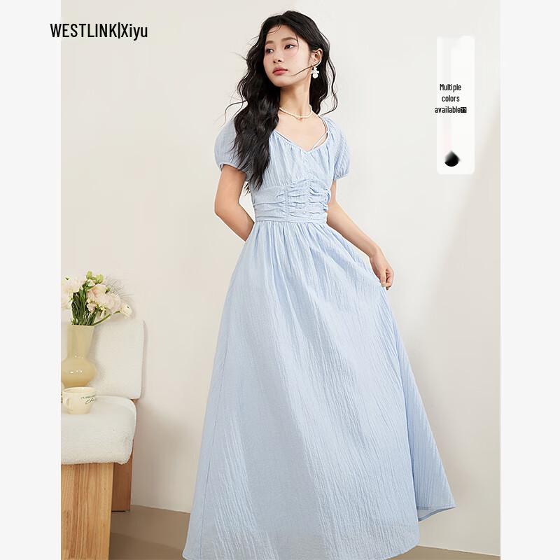 

Xiyu V-Neck Puff Sleeve Pleated A-Line Dress L