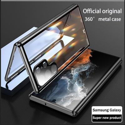 Husă din sticlă magnetică cu două fețe din metal cu protecție completă 360 pentru Samsung Galaxy S25 S24 S23 FE S22 Ultra S21 Plus Protecție lentilă Capac de blocare rapidă