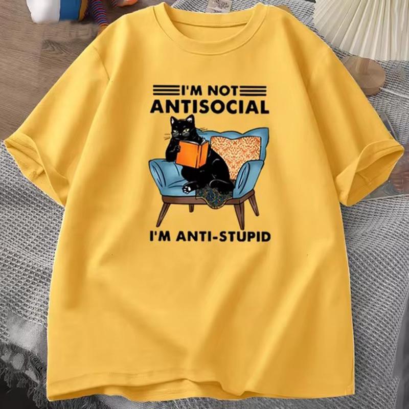 

Футболки с забавным котом, читающим книгу, футболки с графикой, хлопковые футболки унисекс, футболки с коротким рукавом и мемами из Харадзюку, модные женские футболки больших размеров 4XL