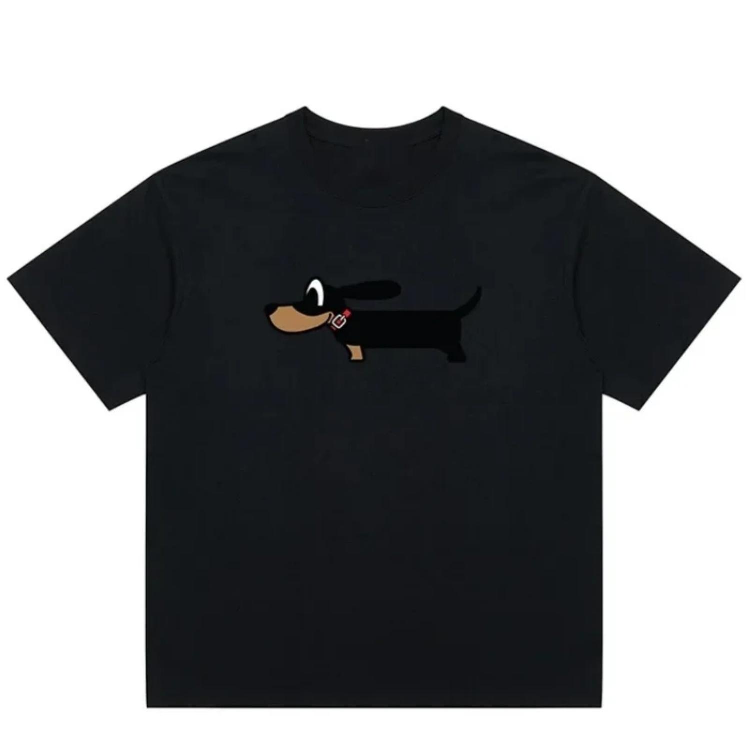 

American Fashion Sausage Dog Print Round Neck Short Sleeved T-shirt for Women s 2025 Summer New Graphic T Shirts Personality Y2K S чёрный