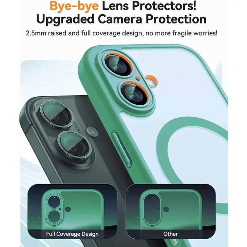 For Magsafe Luxury Armor Shockproof Case For 17 16 15 14 13 Pro Max Magnetic Wireless Charge Cover Matte Translucent PC