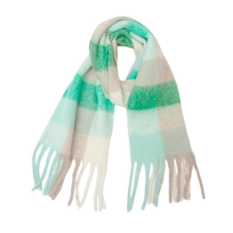 Winter Yarn Thicken Style Luxury Multicolour Plaid Faux Mohair Scarf Women Tassel Long Ring