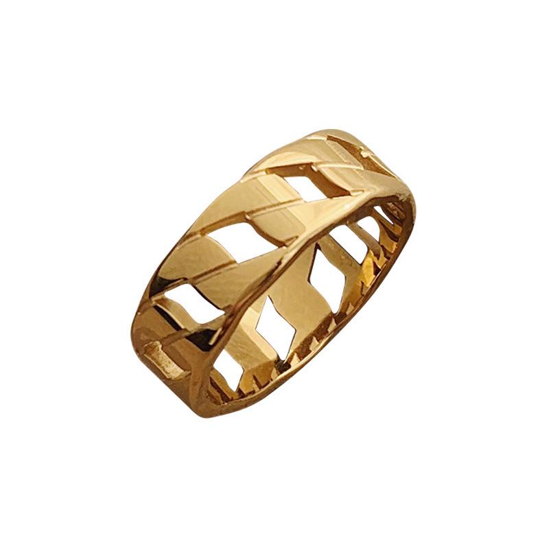 Wangdings Retro Titanium Steel 18K Gold Plated Ring for Women - Simple, Fashionable, Hollow Design