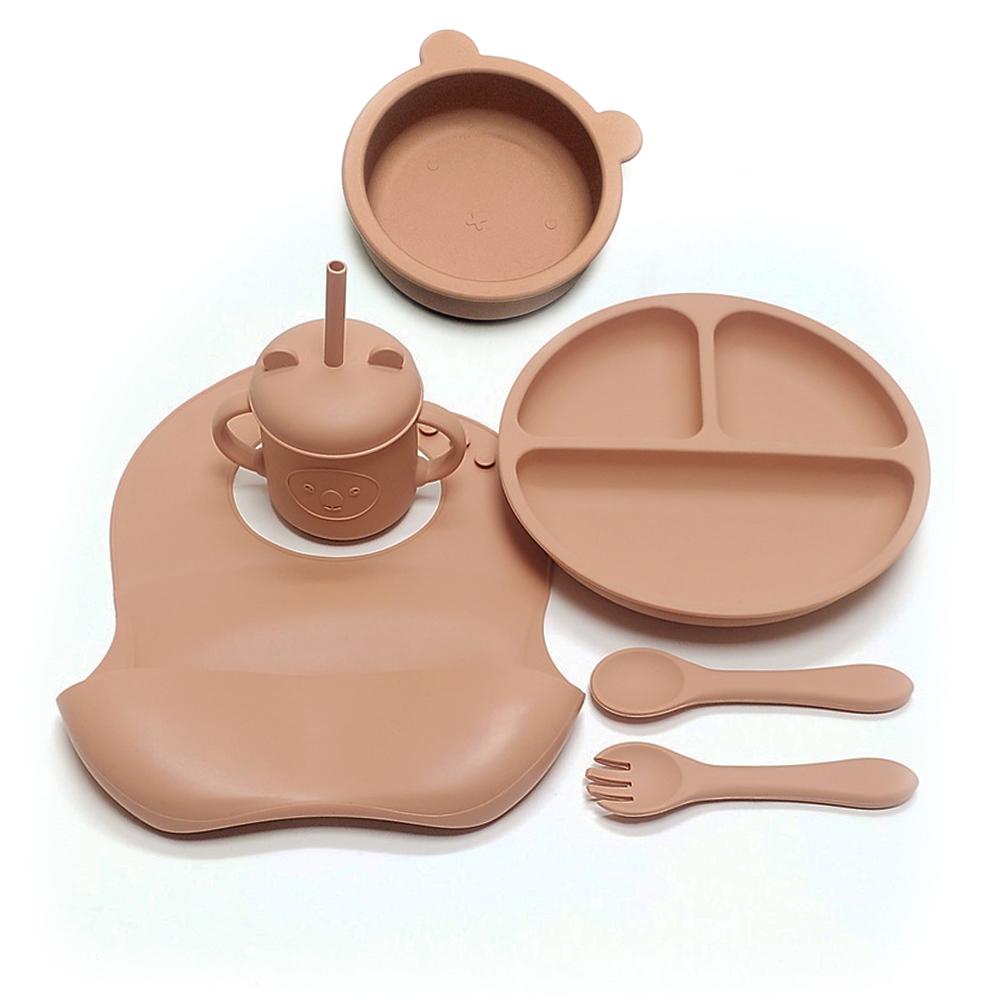 Non-Toxic 6Pcs Children'S Silicone Tableware Set For Men And Women Children'S Bowls Cartoon Dinner Bowl Bib Water Cup Kit