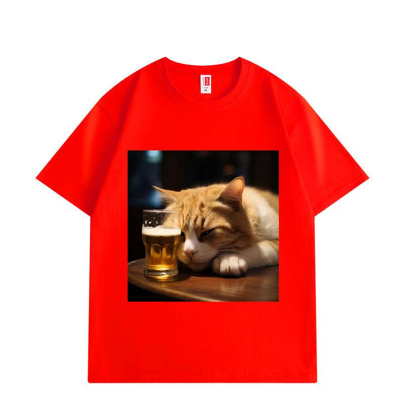 Funny Drunk Cat Meme Graphic T Shirts Men Women Clothing High Quality Fashion Oversized T-shirt Summer Cotton T-shirts