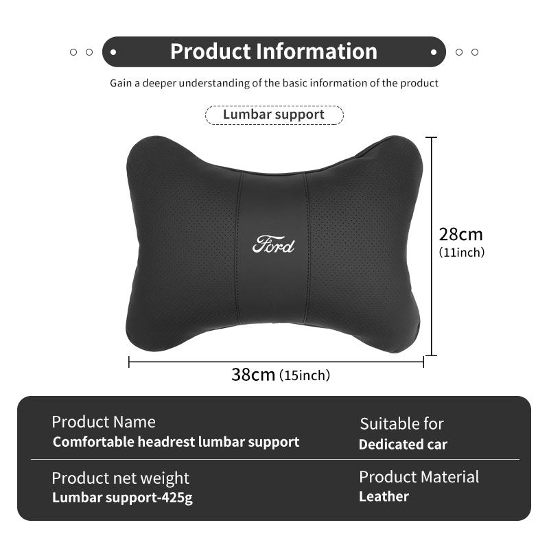 For Ford Leather Car Headrest Lumbar Support Vehicle Seat Neck Waist Cushion Fiesta Ranger Mondeo Escape Ecosport Fusion