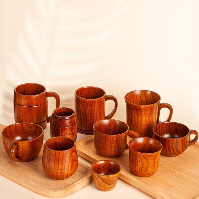 Wooden Cups Handmade Wood Handle Cups Handle Beer Coffee Milk Tea Mug Handmade Natural Kitchen Bar Drinkware Cup