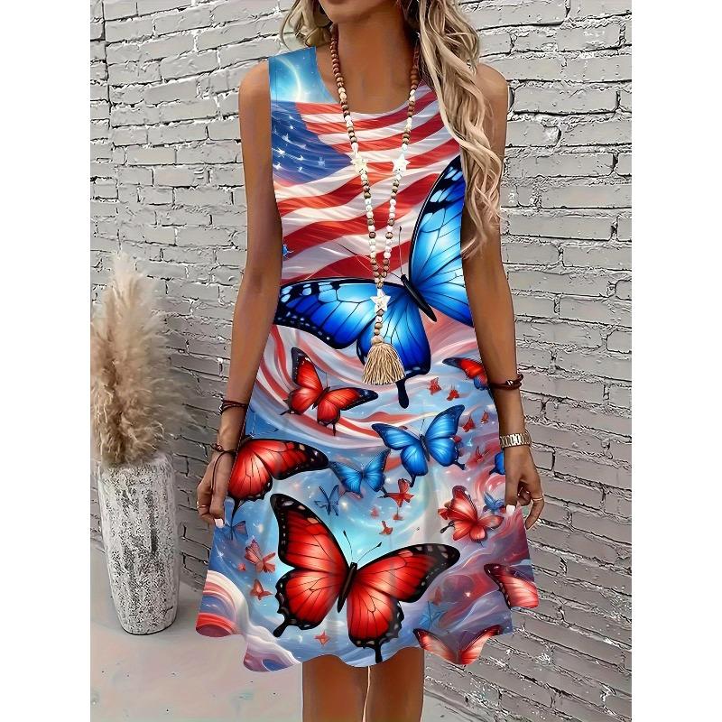Large Size Women's Dress Fashion 3D Flower Print Vest Casual  Sleeveless Elastic Round Neck Summer Dresses