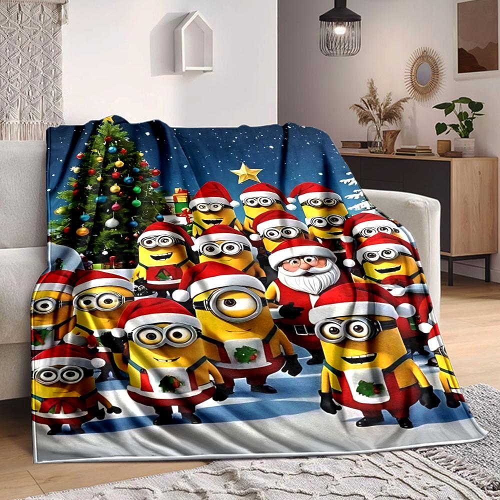 1Pc Christmas Minions Celebration Blanket Soft And Comfortable Casual Warm Camping Travel Christmas Halloween Gift M91755