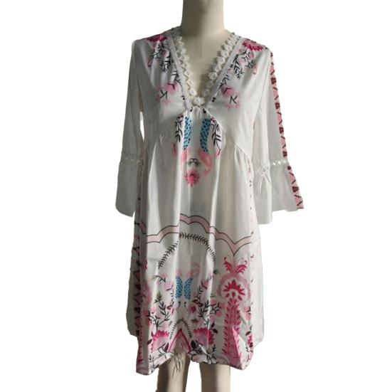 Women's Boho Floral Mini Dress Fall Long Sleeve V Neck Flowy Wedding Guest Dress Casual Beach Vacation Outfits