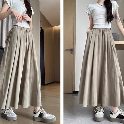 Eisseide High-Waist A-Linien Maxi Schirmrock für Damen - Sommer Drapierter Fließender Voll Ausgestellter Halbrock