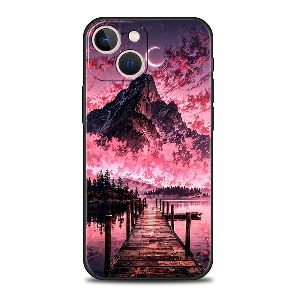 Pink Sunset Mountain Phone Case Cover for iPhone 17 16 15 14 13 12 11 Pro Max 17 Air Plus Shockproof Soft TPU Shell Fundas Capas
