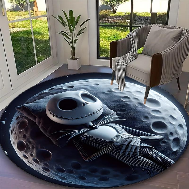 1pc Jack Skellington Nightmare Pastel Floral Blue Printed Chair Rug for Home Office Use, Living Room Kitchen Game Room Round Carpet
