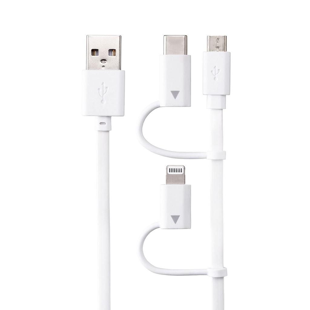 Sanwa Supply and microB Retractable USB Lightning, Type-C, 3-in-1 Cable, 0.8m, KB-IPLTM08KW
