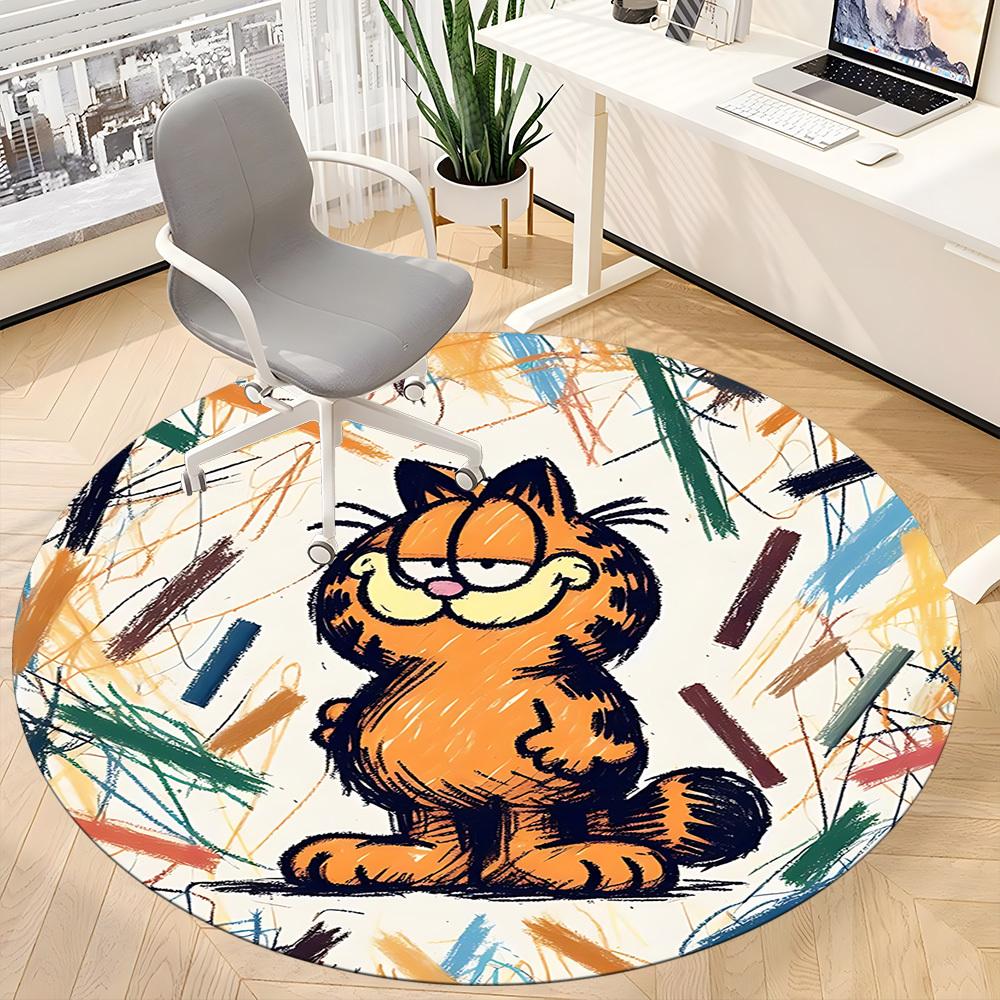 1pc Garfield Art Print Chair Carpet for Office, Indoor Non Slip Washable Polyester Fiber Carpet, Mat For Office, Machine Washable