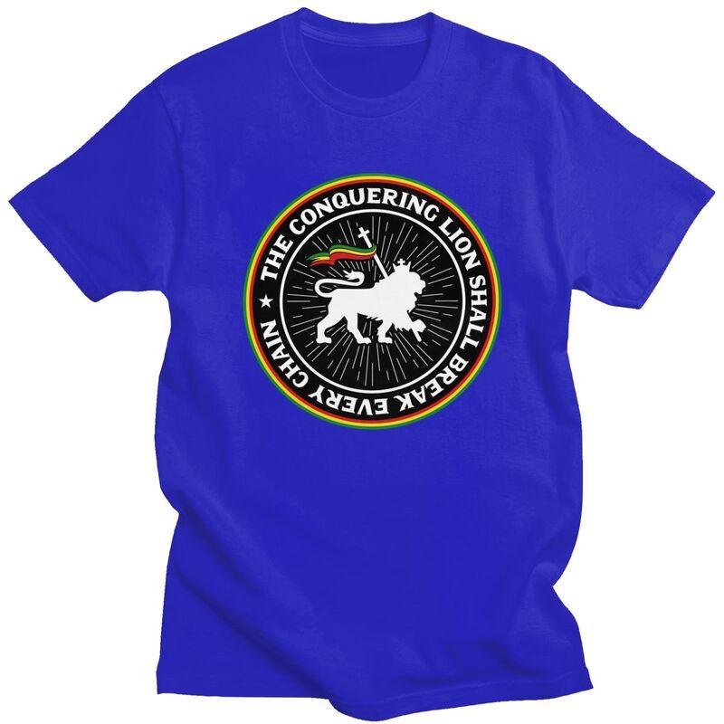 Custom Trendy Rastafari Rasta Lion Of Judah T Shirt Men Short Sleeves Pure Cotton Tshirt Leisure Jamaica Flag Tee Tops