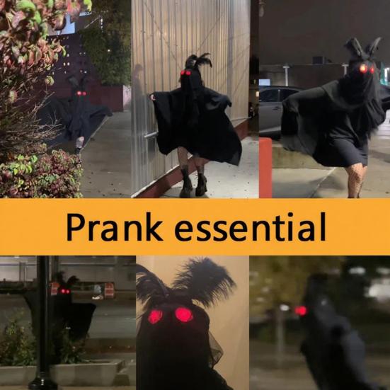 Yousheng Mothman Cosplay Costume Halloween Hooded Cape for Men Women Adult Black Fly Onesie Outfit for Halloween Christmas Parties