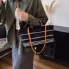 New niche design simple striped shopping bag tote bag portable shoulder trendy women's bag