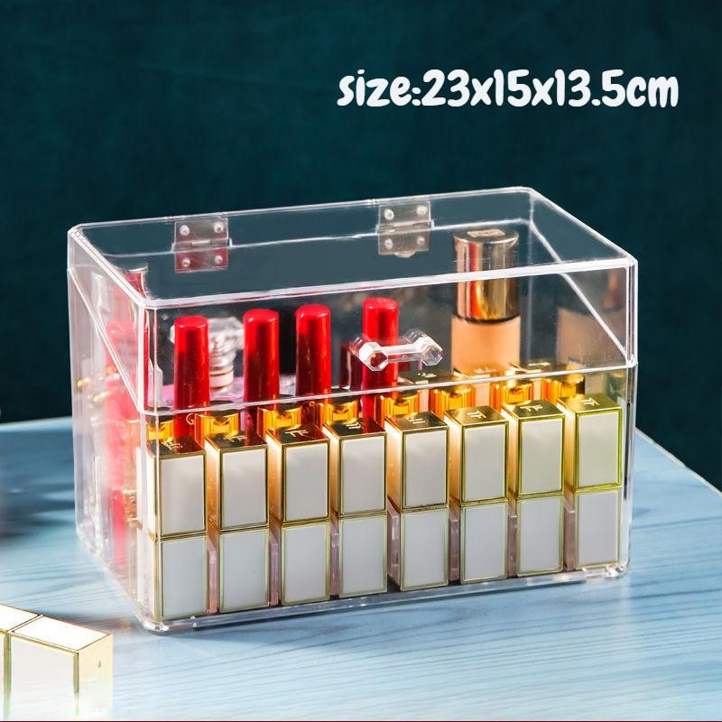 Transparent Cover Cosmetic Lipstick Storage Box Dustproof Desktop Multi-grid Makeup Organizer Plastic Material Lipstick Rack