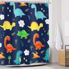JAWO Dark Blue Cartoon Dinosaur Shower Curtain Kids, Cartoon Dinosaur Curtains Colorful Animals Plants for Boys Girls Polyester Fabric Shower Curtain