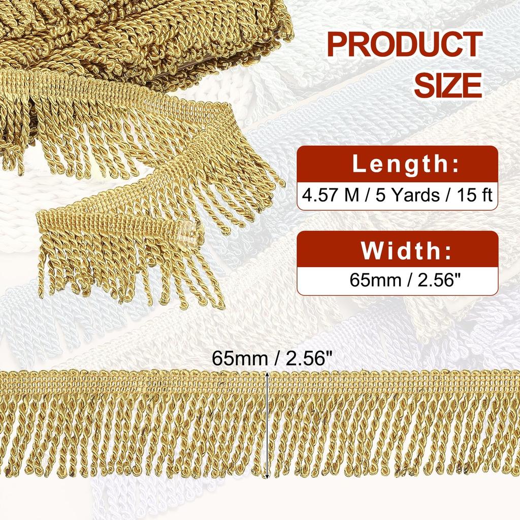 PATIKIL Goldfransen-Borte, 5 Yards x 65mm, Quastenstoff für Vorhänge, Sofas, Kleidung, DIY-Dekoration