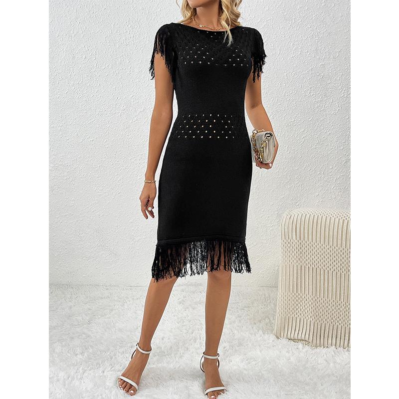 New Spring/Summer Fashion Women's Knitted Long Skirt Tassel Solid Color Dress Knitwear