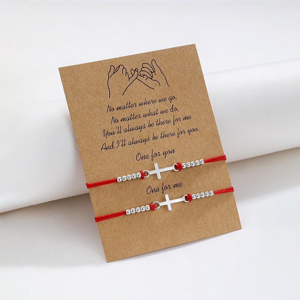 2-piece set of ethnic style alloy crosses, hand woven cards, gift style, friendship hand rope