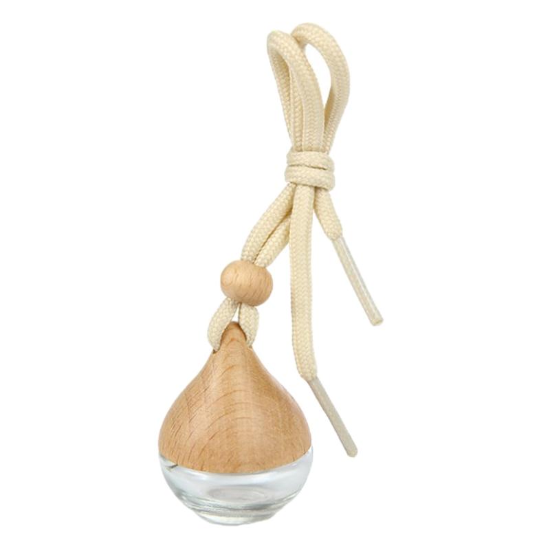 5 ml leerer Anhänger Auto Parfüm gefrostet Mini Parfümflaschen mit Holzdeckel Milchglasflasche ätherisches Öl Behälter tragbar