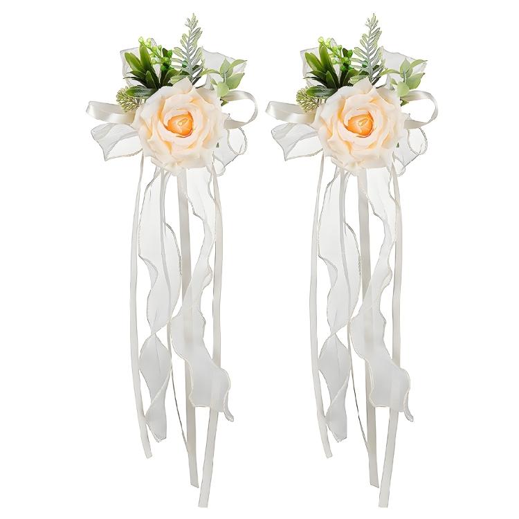 Wedding Entrance Vehicle Flower Ornament with Artificial Rose Ribbon Lengths for Mirror Placement and Car Styling