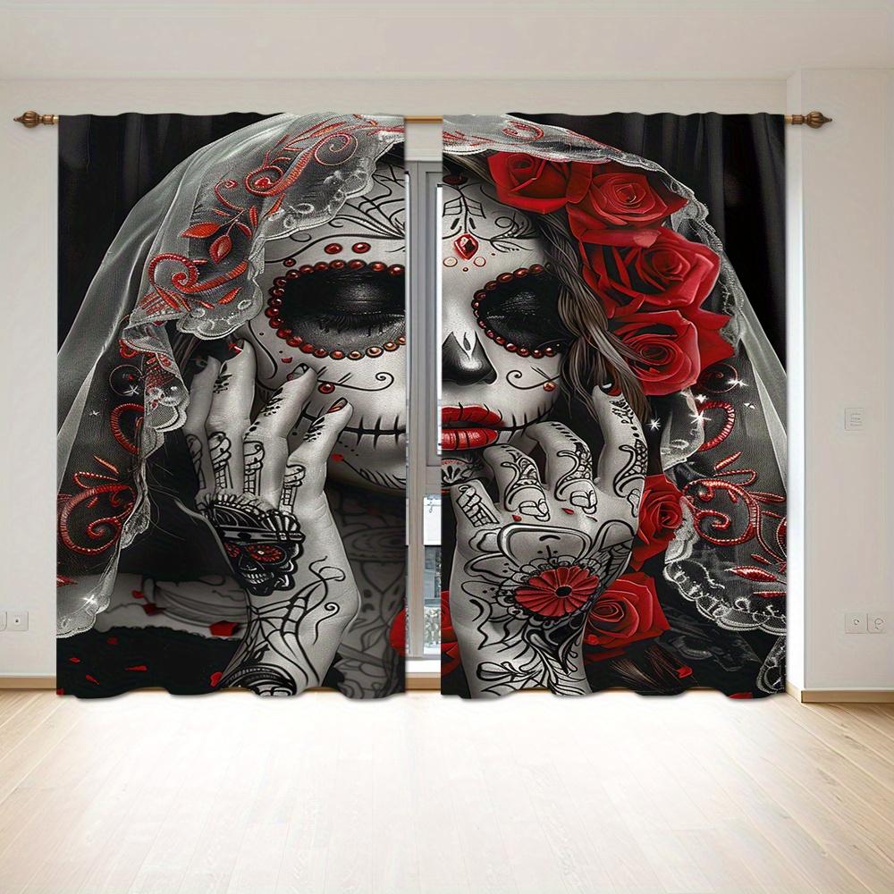 

2 шт. Хэллоуин Красная Роза Готический скелет штанга Карманный занавес для гостиной спальни офиса детской комнаты Декор кабинета кофейни (W50cmxH130cm)x2&Grommet Top