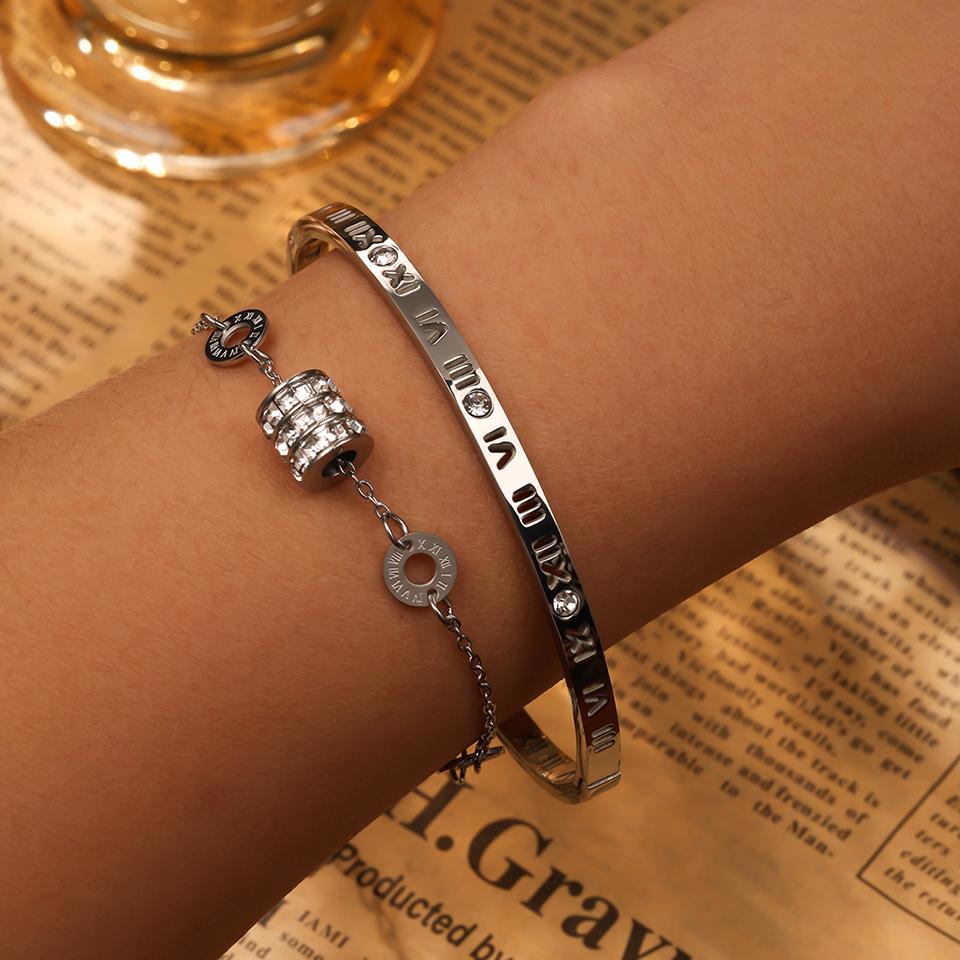Classical Luxury Diamond-inlaid Roman Numeral Decorative Bracelets Suitable For Summer Travel And Fashionable Zircon