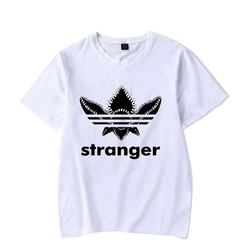 Koszulka damska unisex z krótkim rękawem i nadrukiem z napisem Stranger Things, z okrągłym dekoltem, na lato - Miękka i wygodna