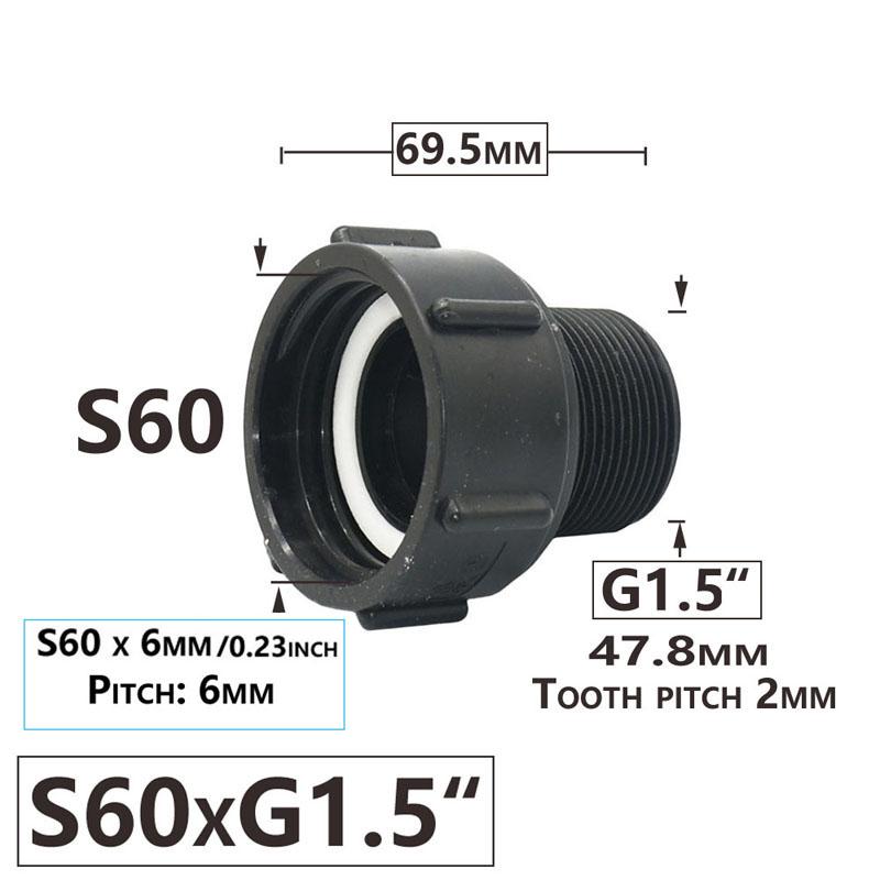 IBC Tank Adapter S60 X 1/2" 3/4' 1" 1.5 2" 63/75/80/100mm Thread Connector Ton Barrel Connect 1000 Liter IBC Tank Fitting