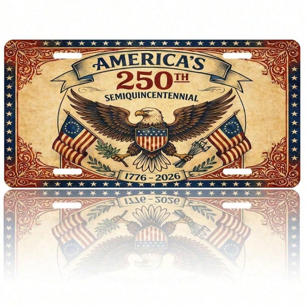 USA 250th Anniversary Patriotic License Plate 5.9x11.8in, 1776-2026 Commemorative Aluminum Auto Tag for Car Truck SUV, Gift for History Buffs