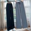 Grey Sportswear Pants for Women In Autumn, Thin Straight, Loose, Slimming, Drape Casual Pants, Versatile High-waisted Wide-leg Long Pants