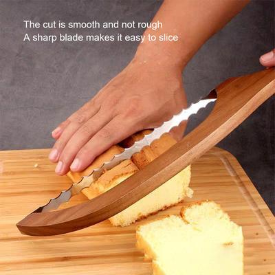 Couteau à Pain en Bois Trancheur Acier Inoxydable Premium Scie Dentée Coupe-Pain pour Pain Maison Bagels Baguettes Couteau Denté