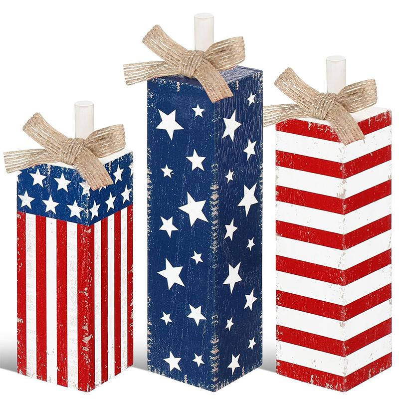 1PC Home Ornaments Wooden Tabletop Decorations American Flag Crafts Wood