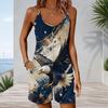 Women Plus Size Sleeveless Cami Short Romper Colorful Rainbow Heart Star Print Jumpsuit With Side Pockets