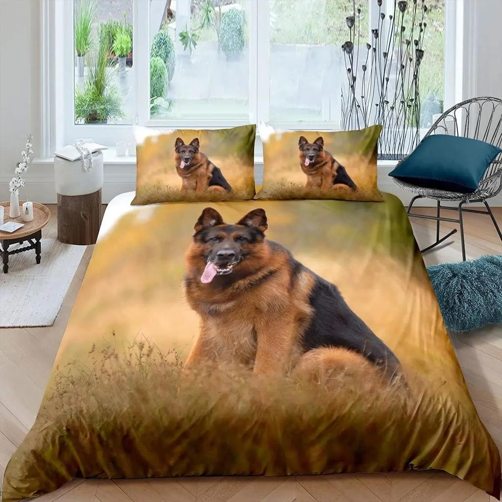Schäferhund Bettbezug Set 3D Schäferhund Welpe Druck Bettwäsche Set für Jungen Mädchen Haustier Tier Thema Bettdeckenbezug