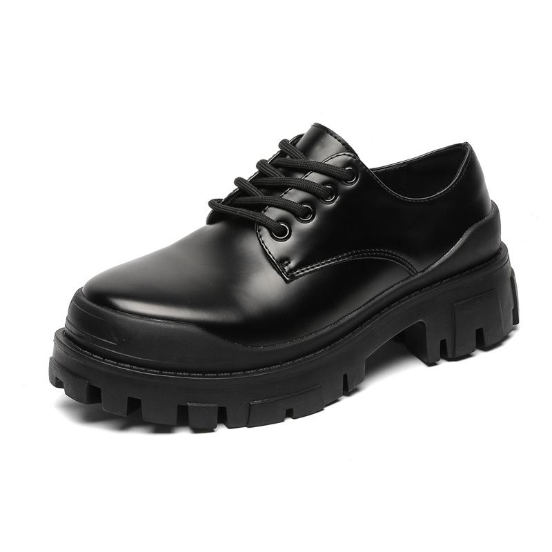 2024 new derby shoes men's black platform heightening leather shoes British dress big head shoes 59015-K