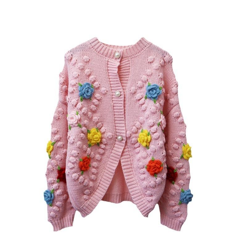 Heavy industry three-dimensional flower sweater jacket women's 2025 autumn and winter new Korean version loose design niche knitted cardigan