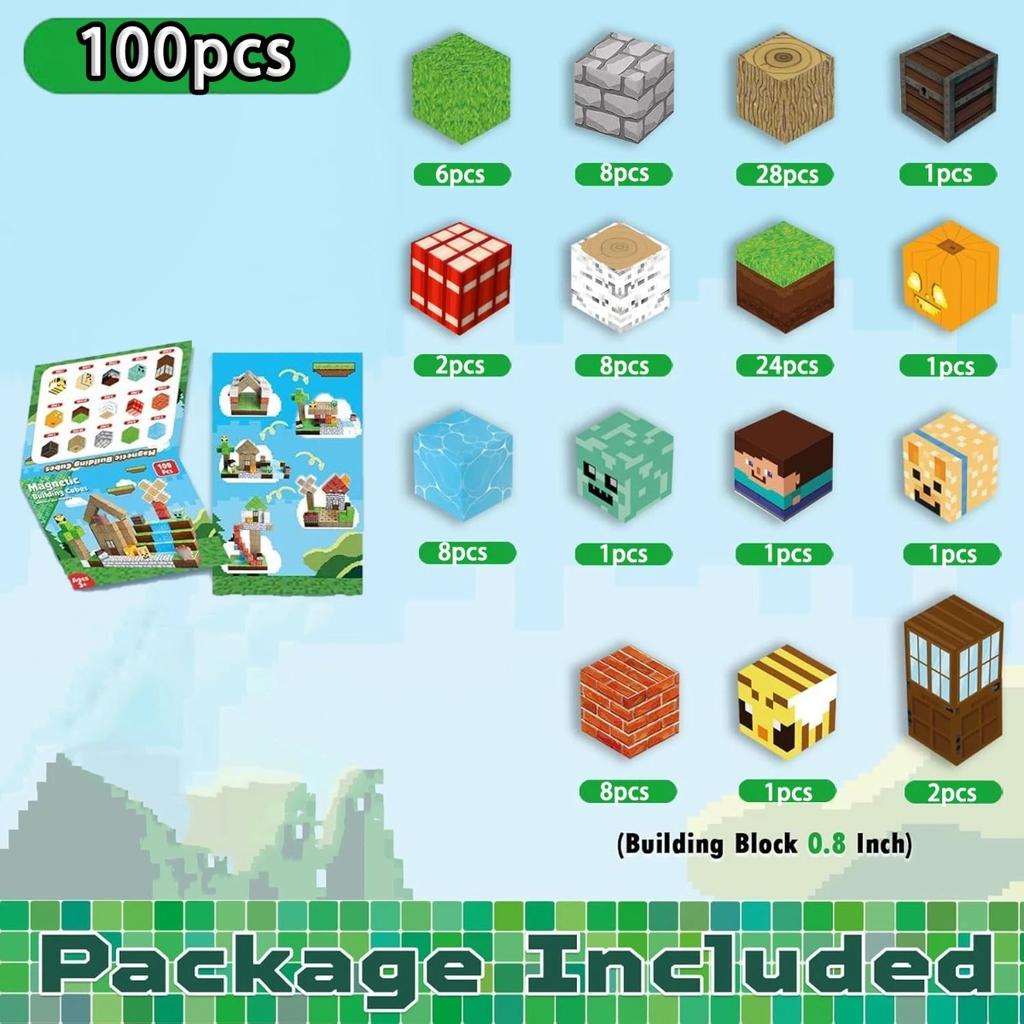 Magnetic Building Blocks Mine World Magnetic Forest House Brick Cube Toys Set Stem Sensory Best Gift For 3+ Boy Girl Kid