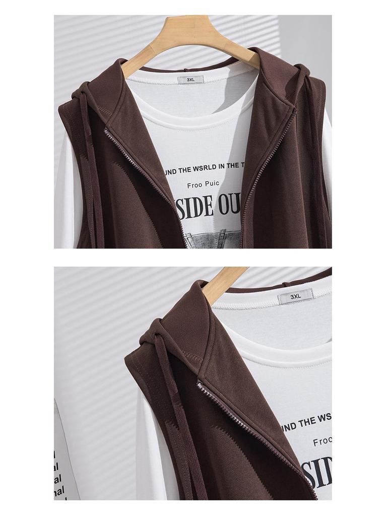Autumn New Plus Size Hooded Korean Style Slimming Loose Casual Vest Jacket S5660