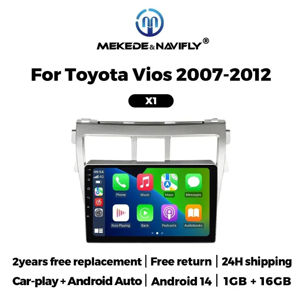 Беспроводная магнитола для Toyota VIOS Yaris 2007-2012 с поддержкой CarPlay Android Auto, Видео Мультимедиа Плеер, GPS Стерео Головное Устройство, BT WiFi